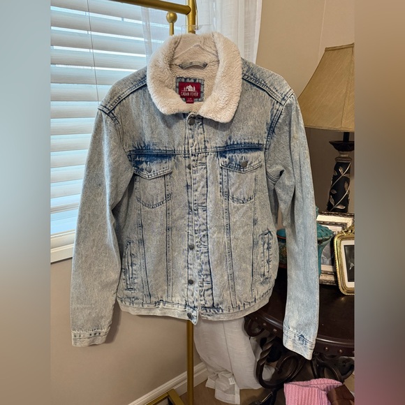 1980’s Style Stone Washed Men’s Denim Jacket with Sherpa Lining, Sz L - Picture 6 of 10